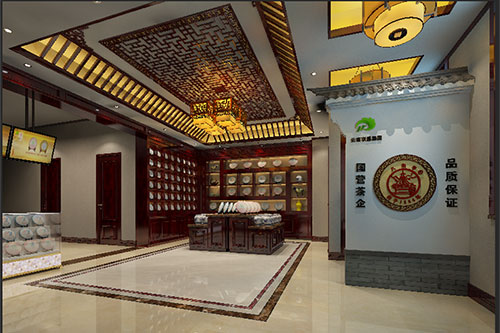景洪古朴典雅的中式茶叶店大堂设计效果图